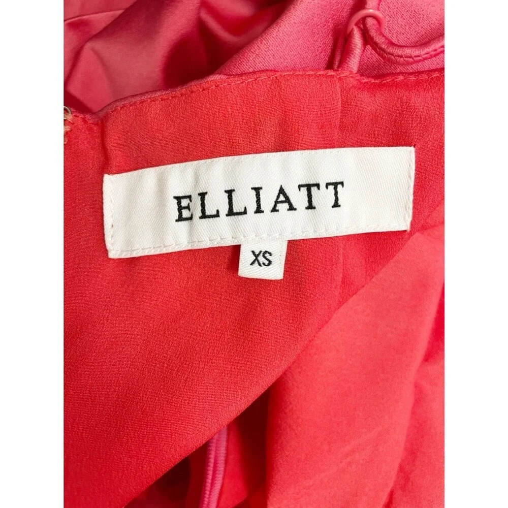 ELLIATT Satin Asym Mini Dress Melon Coral Pink Open Back Bow XS Party Cocktail